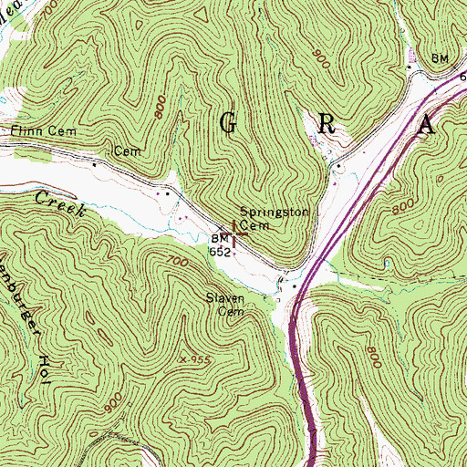 Topographic Map of Springston Cemetery, WV
