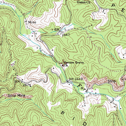 Topographic Map of Spruce Grove Church, WV