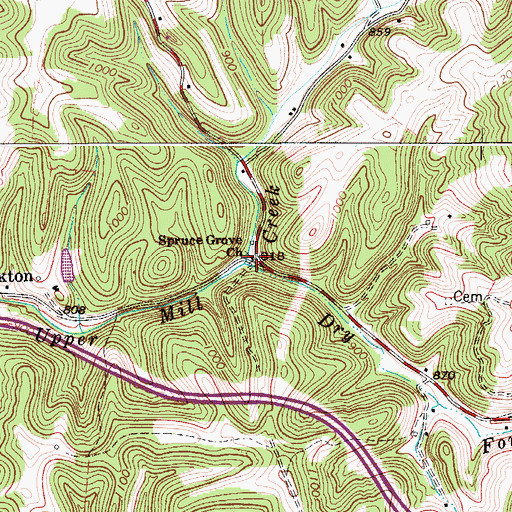 Topographic Map of Spruce Grove Church, WV