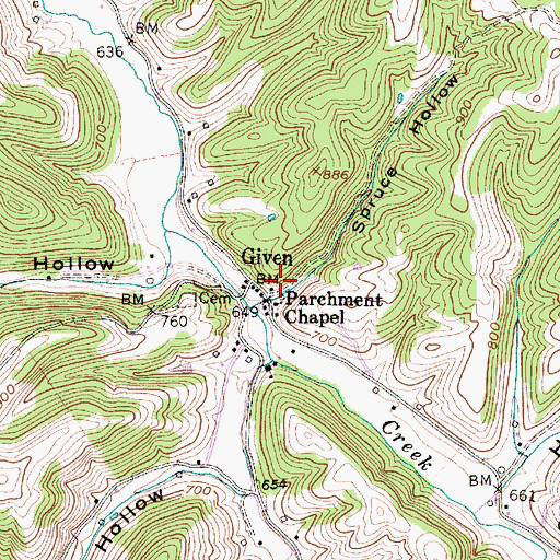 Topographic Map of Spruce Hollow, WV