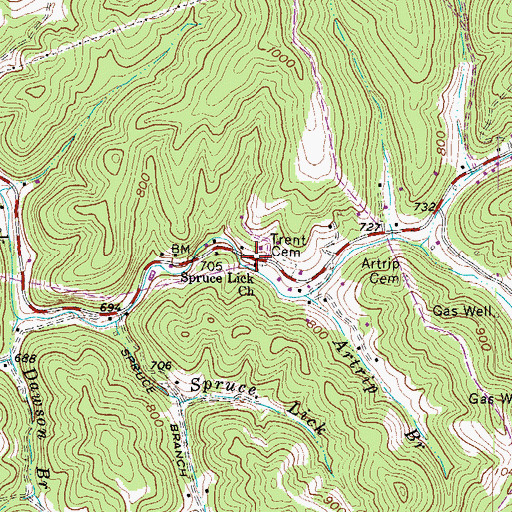 Topographic Map of Spruce Lick Church, WV