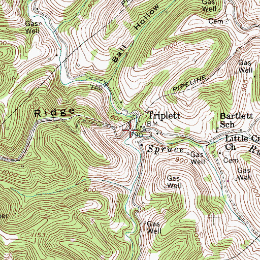 Topographic Map of Spruce Run, WV