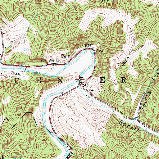 Topographic Map of Spruce Run, WV
