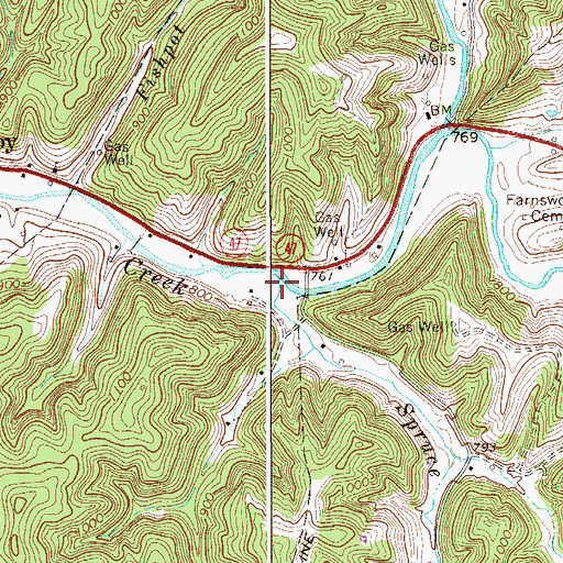 Topographic Map of Spruce Run, WV