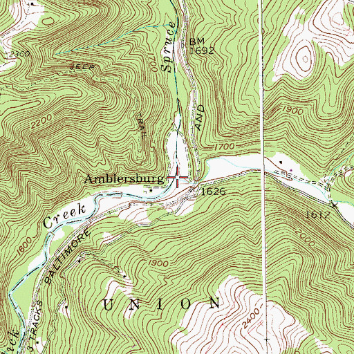 Topographic Map of Spruce Run, WV