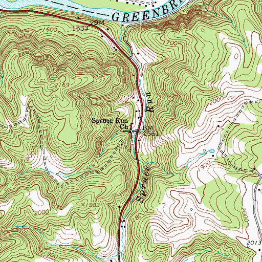 Topographic Map of Spruce Run Church, WV