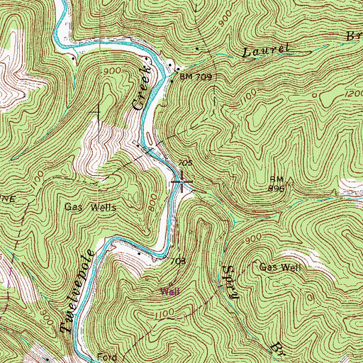 Topographic Map of Spry Branch, WV
