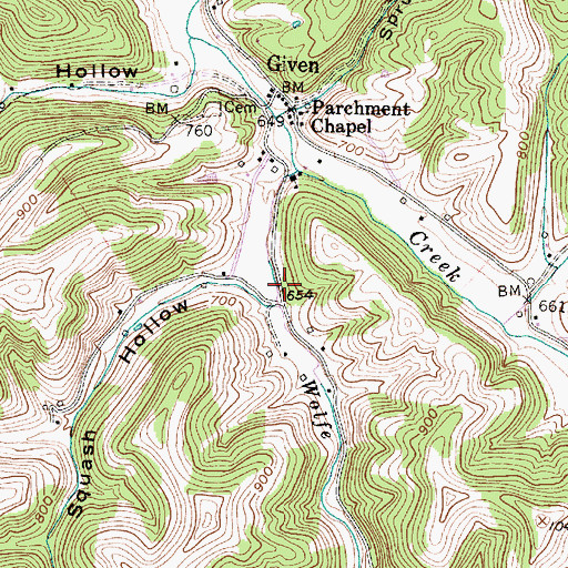 Topographic Map of Squash Hollow, WV