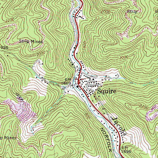 Topographic Map of Squire, WV