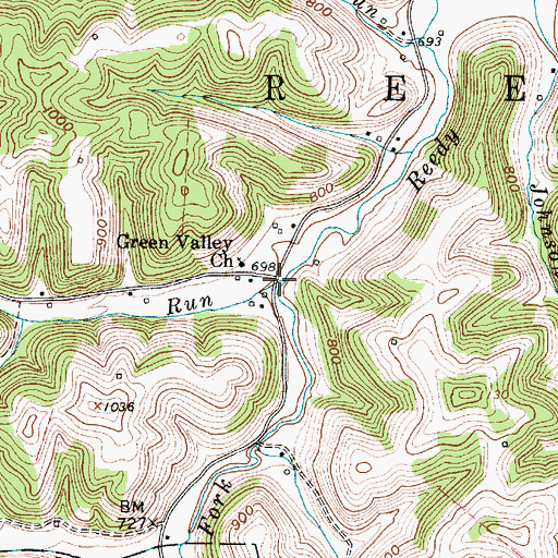 Topographic Map of Staats Run, WV