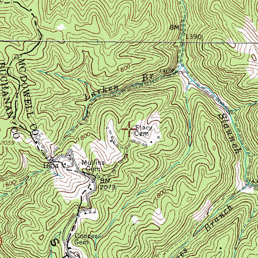 Topographic Map of Stacy Cemetery, WV