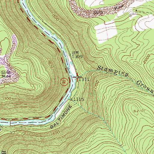 Topographic Map of Stamping Ground Run, WV