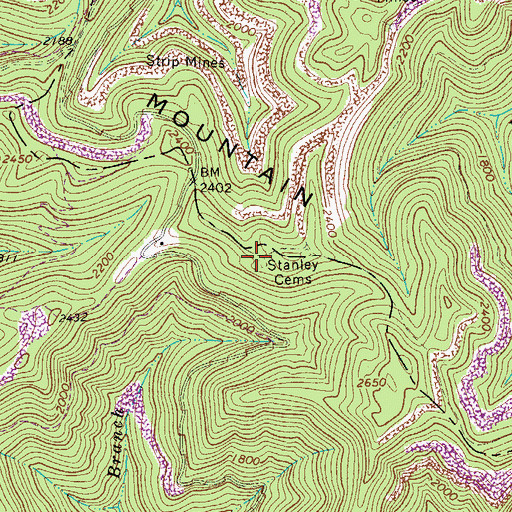 Topographic Map of Stanley Cemeteries, WV