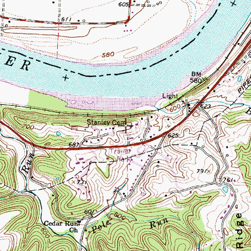 Topographic Map of Stanley Cemetery, WV