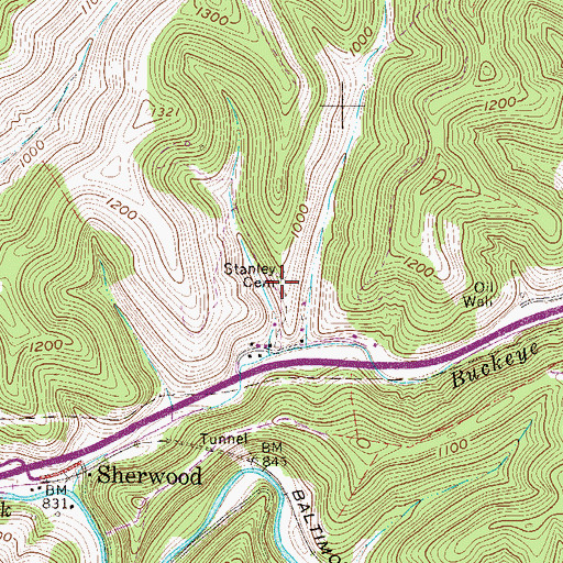 Topographic Map of Stanley Cemetery, WV