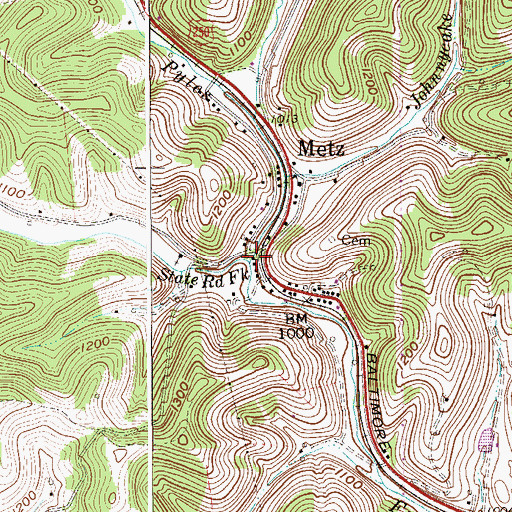 Topographic Map of State Road Fork, WV