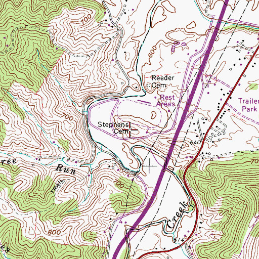 Topographic Map of Stephens Cemetery, WV