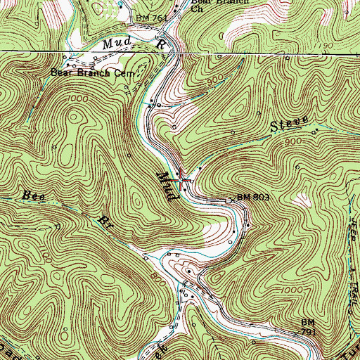 Topographic Map of Steve Branch, WV
