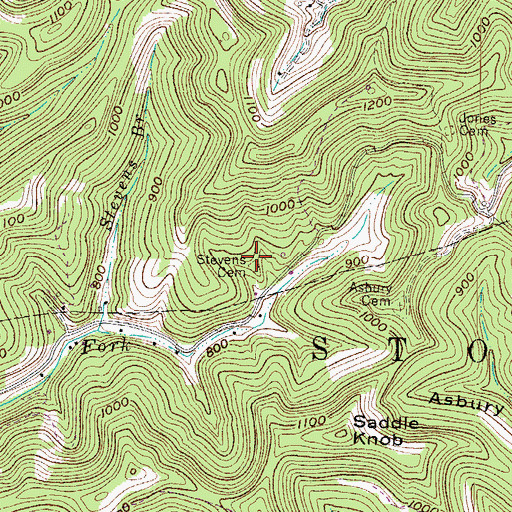 Topographic Map of Stevens Cemetery, WV
