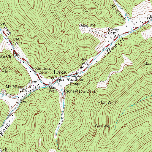 Topographic Map of Stevens Chapel, WV