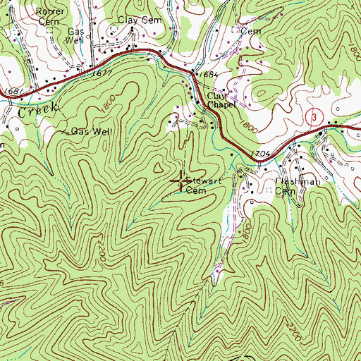 Topographic Map of Stewart Cemetery, WV