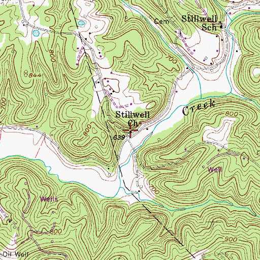 Topographic Map of Stillwell Church, WV