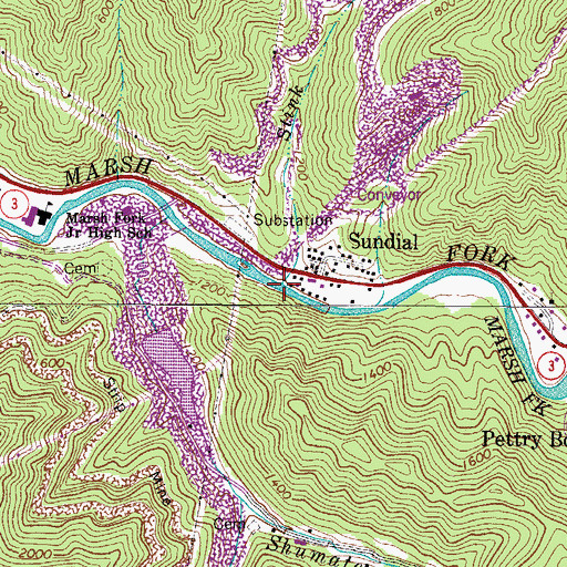 Topographic Map of Stink Run, WV