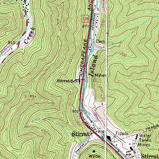 Topographic Map of Stirrat School (historical), WV