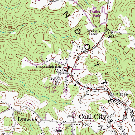 Topographic Map of Stoco High School (historical), WV
