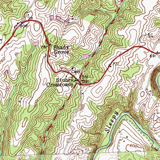 Topographic Map of Spohrs Crossroads, WV