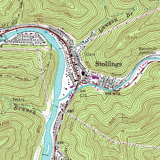 Topographic Map of Stollings, WV