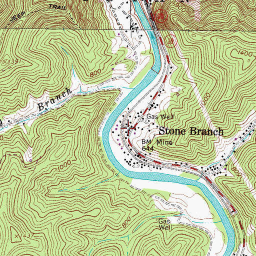 Topographic Map of Stone Branch, WV