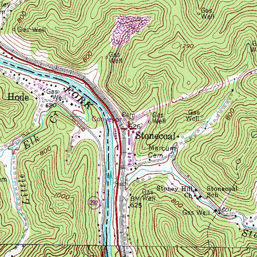 Topographic Map of Stonecoal, WV
