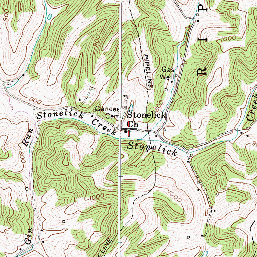 Topographic Map of Stonelick Church, WV
