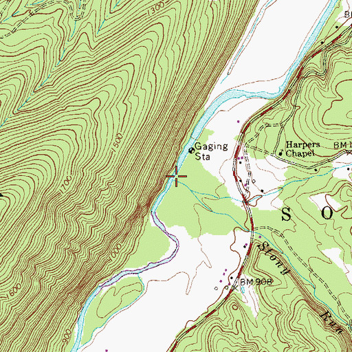 Topographic Map of Stony Run, WV