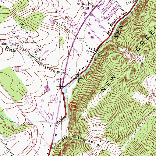 Topographic Map of Stony Run, WV