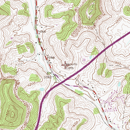 Topographic Map of Stouts Cemetery, WV