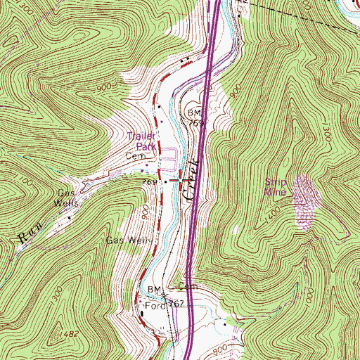 Topographic Map of Stouts Run, WV