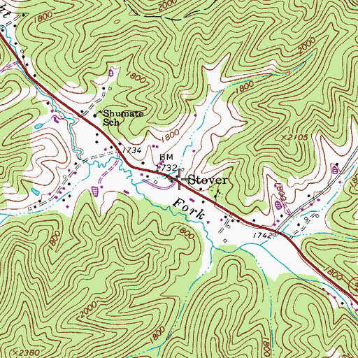 Topographic Map of Stover, WV
