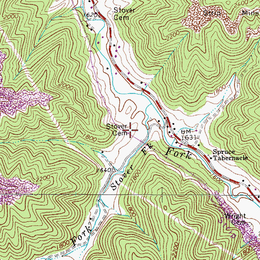 Topographic Map of Stover Cemetery, WV