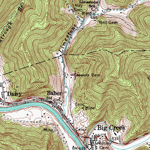 Topographic Map of Stowers Cemetery, WV