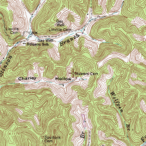 Topographic Map of Stowers Cemetery, WV
