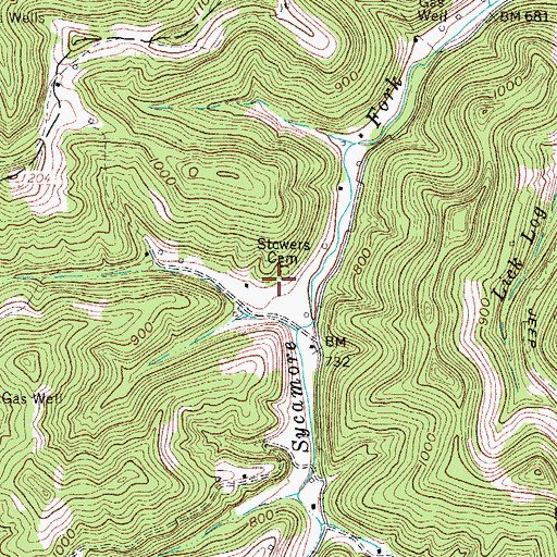 Topographic Map of Stowers Cemetery, WV