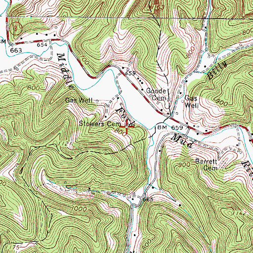Topographic Map of Stowers Cemetery, WV