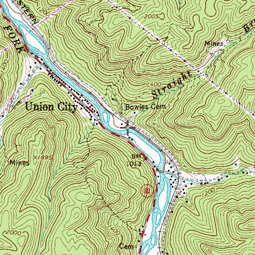 Topographic Map of Straight Branch, WV
