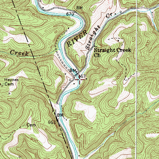 Topographic Map of Straight Creek, WV