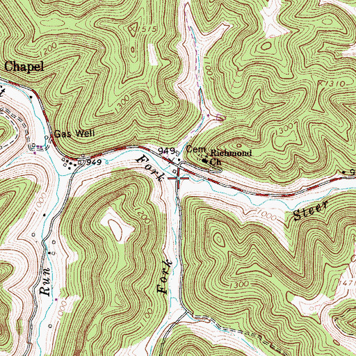 Topographic Map of Straight Fork, WV