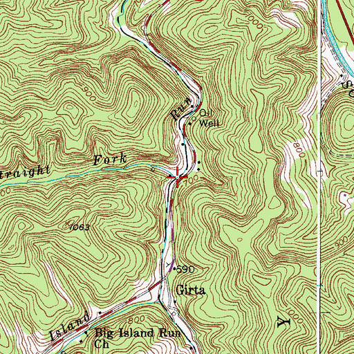 Topographic Map of Straight Fork, WV