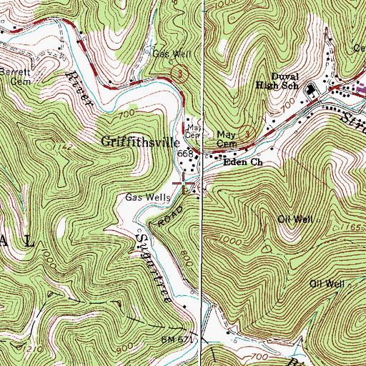 Topographic Map of Straight Fork, WV