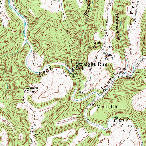 Topographic Map of Straight Run, WV